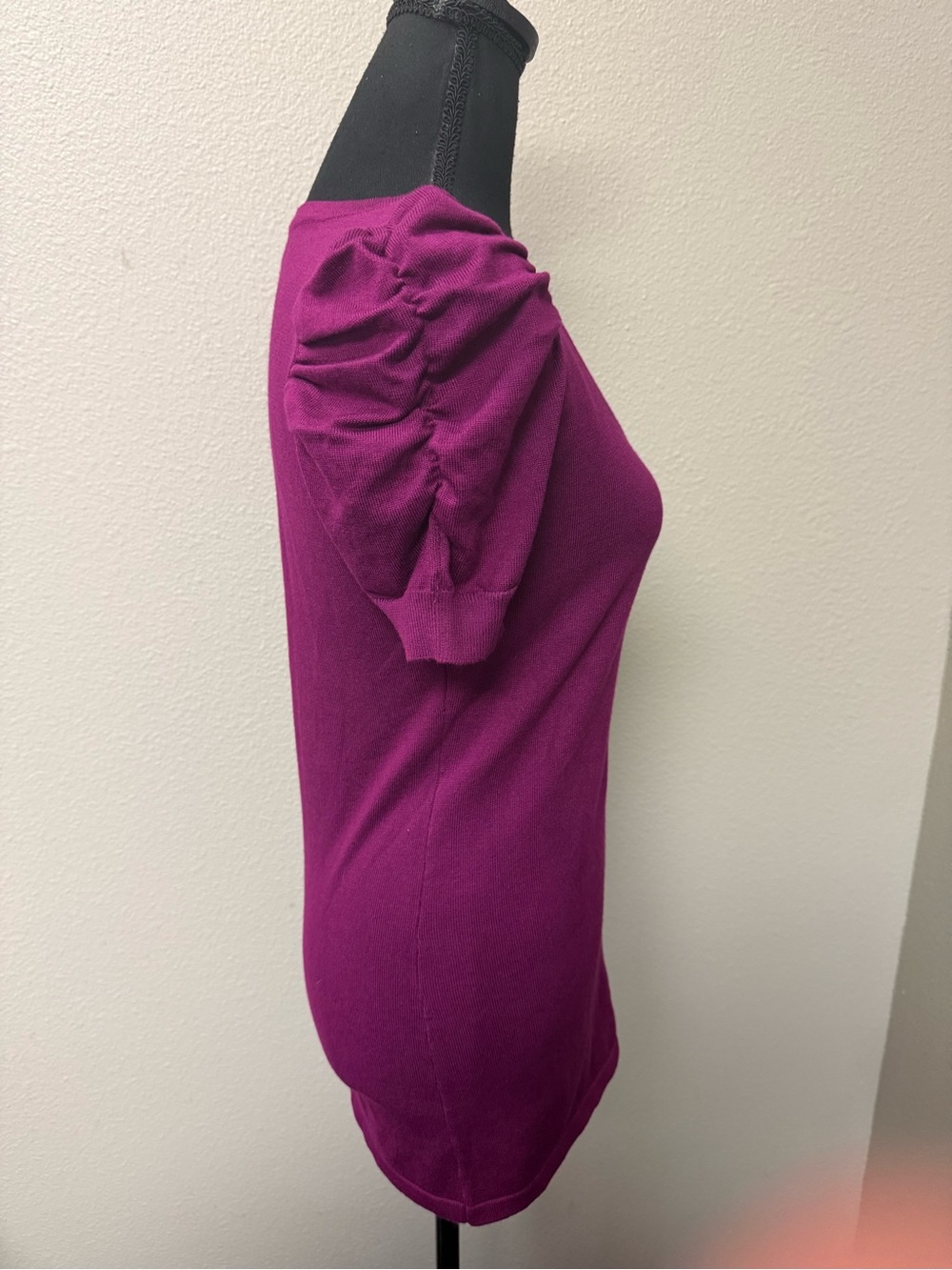 By Design Purple Puff Sleeve Knit Top Scoop Neck Stretch Sweater Medium - Picture 7 of 10